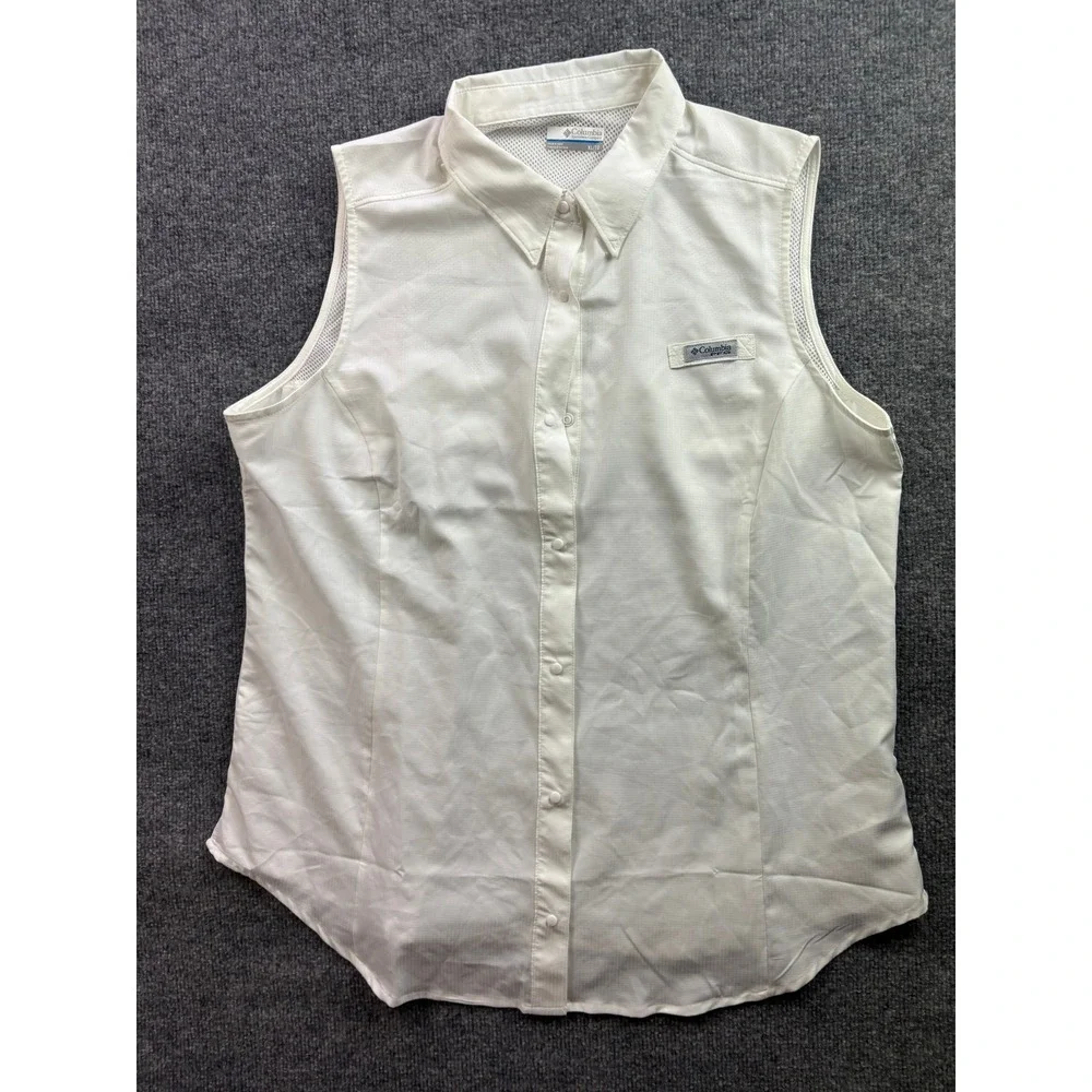 Columbia PFG Sleeveless Shirt Womens XL White Fishing Vented FL7157